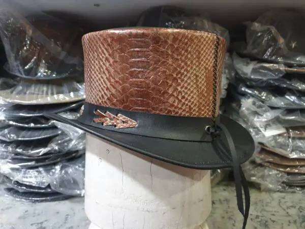 Voodoo Hatter Snake Embossed Black Leather Top Hat