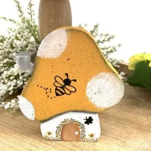 Whimsical Gnome Mushroom House For Honey Bee Tiered Tray - Handmade Decor