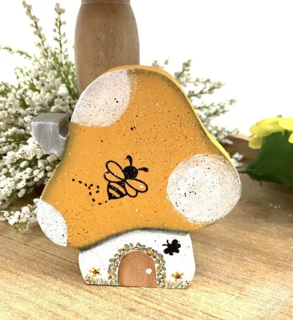 Whimsical Gnome Mushroom House For Honey Bee Tiered Tray - Handmade Decor