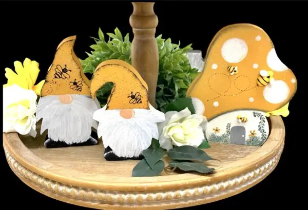 Whimsical Gnome Mushroom House For Honey Bee Tiered Tray - Handmade Decor