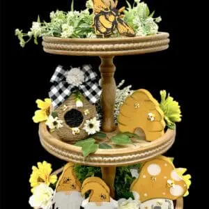 Whimsical Gnome Mushroom House For Honey Bee Tiered Tray - Handmade Decor