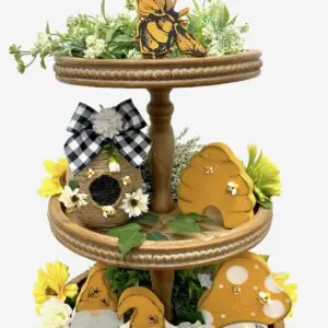 Whimsical Gnome Mushroom House for Honey Bee Tiered Tray - Handmade Decor