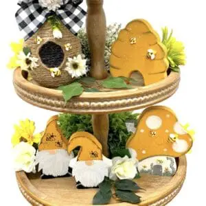 Whimsical Gnome Mushroom House For Honey Bee Tiered Tray - Handmade Decor