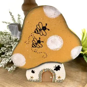 Whimsical Gnome Mushroom House For Honey Bee Tiered Tray - Handmade Decor