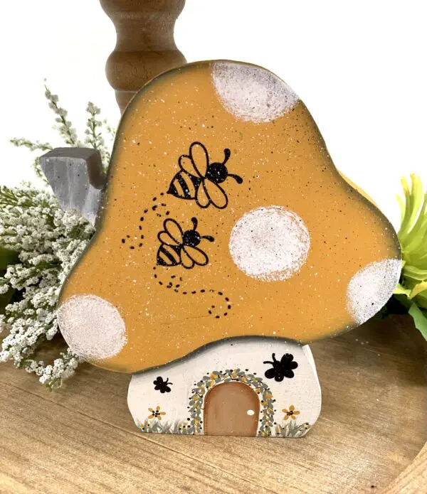 Whimsical Gnome Mushroom House For Honey Bee Tiered Tray - Handmade Decor