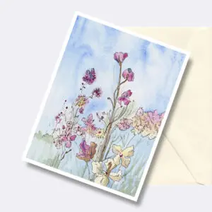 Yellow and Purple Wildflowers Floral Art Greeting Card