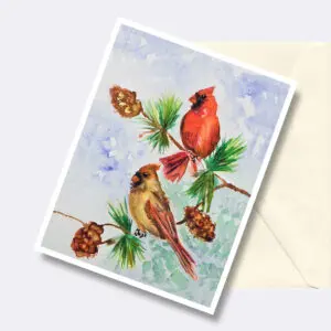 Cardinal Pair Bird Nature Art Greeting Card