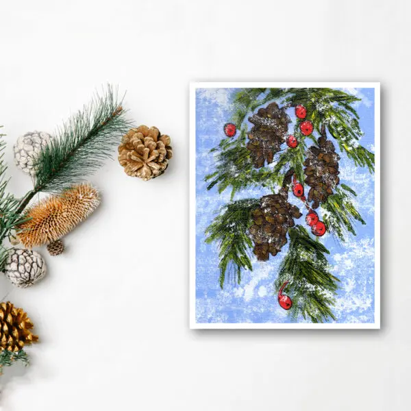 Snowflake Pinecones 4 Nature Art Greeting Card