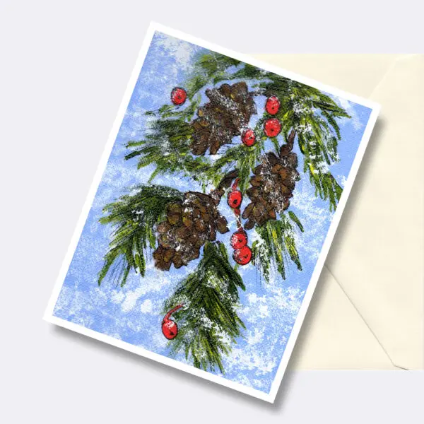 Snowflake Pinecones 4 Nature Art Greeting Card