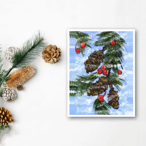 Snowflake Pinecones 5 Nature Art Greeting Card