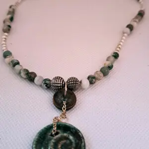 Genuine Tree Agate and Sterling Silver Necklace