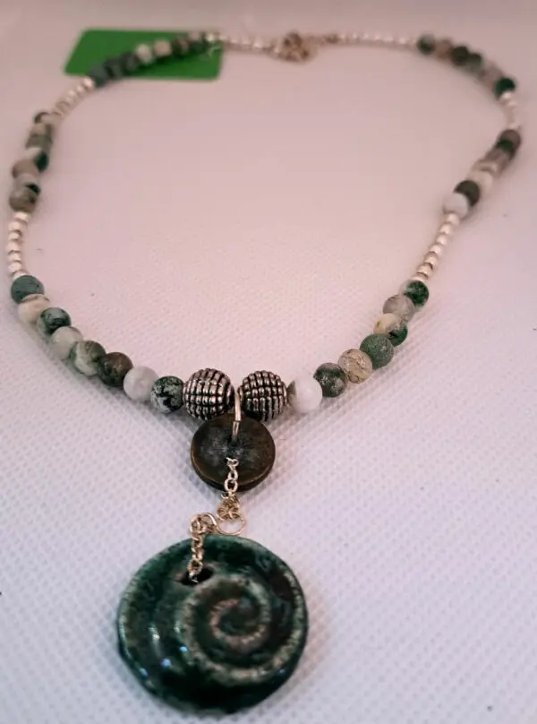 Genuine Tree Agate And Sterling Silver Necklace