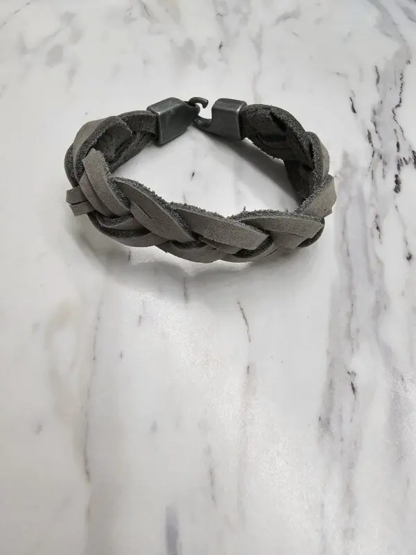 Classic Grey Braided Leather Bracelet