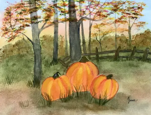 Trio Of Vibrant Pumpkins Watercolor Painting