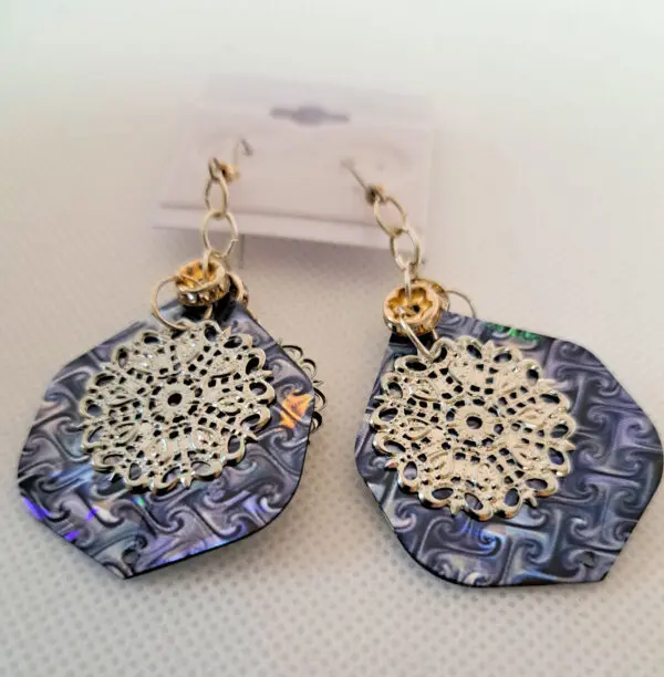 Sophisticated Double Sided Blue And Silver Medallion Earrings