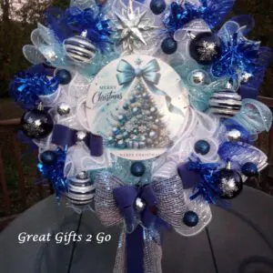 Stunning Blue And Silver Merry Christmas Wreath