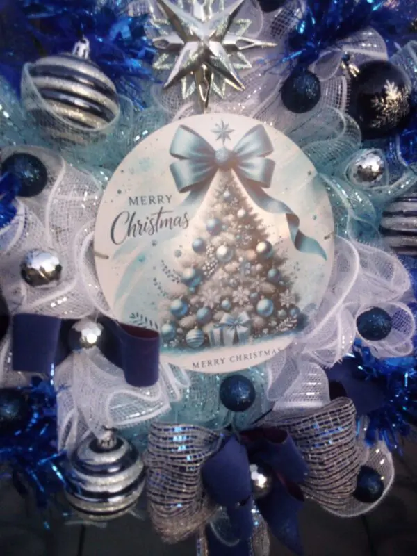 Stunning Blue And Silver Merry Christmas Wreath