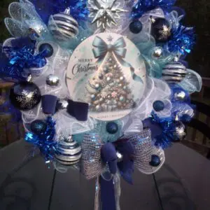 Stunning Blue And Silver Merry Christmas Wreath