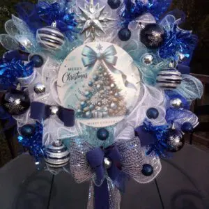 Stunning Blue And Silver Merry Christmas Wreath