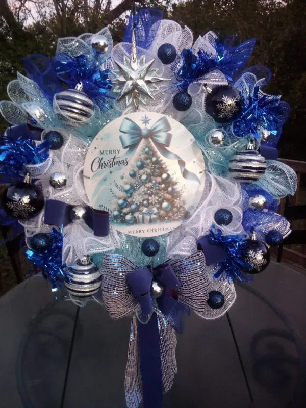 Stunning Blue And Silver Merry Christmas Wreath