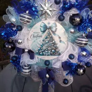 Stunning Blue And Silver Merry Christmas Wreath