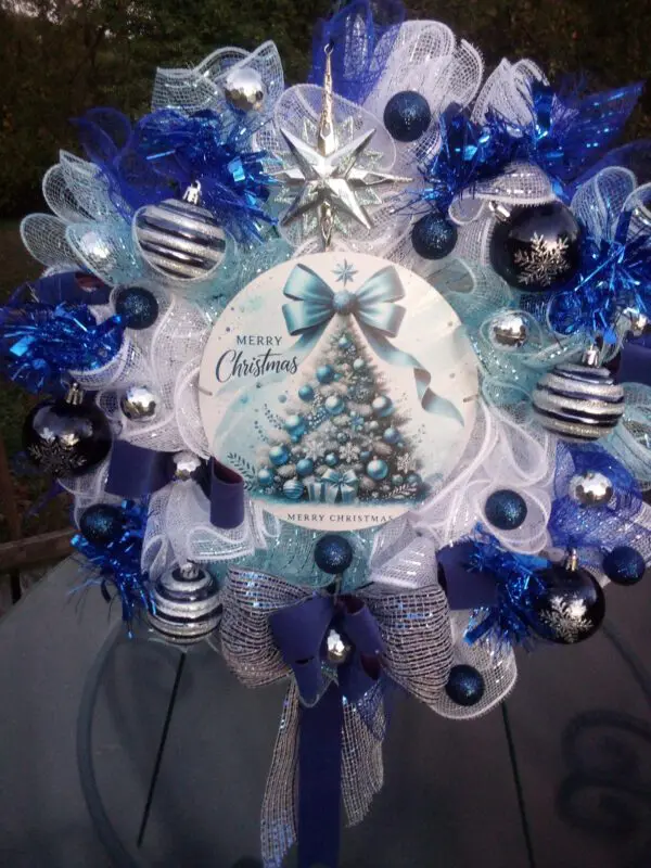 Stunning Blue And Silver Merry Christmas Wreath