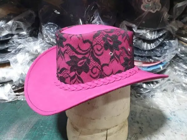 Pink Leather Western Cowgirl Hat