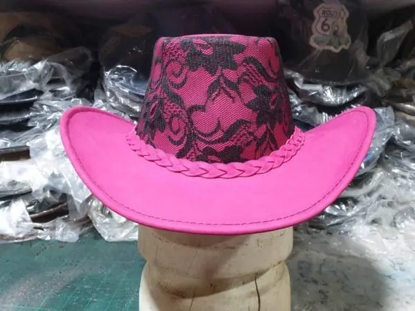 Pink Leather Western Cowgirl Hat