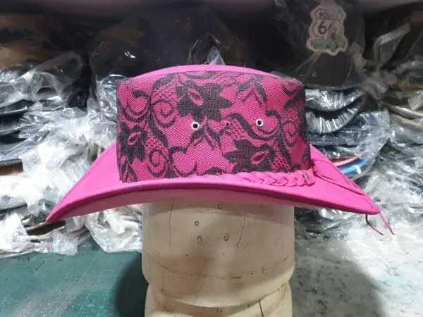 Pink Leather Western Cowgirl Hat