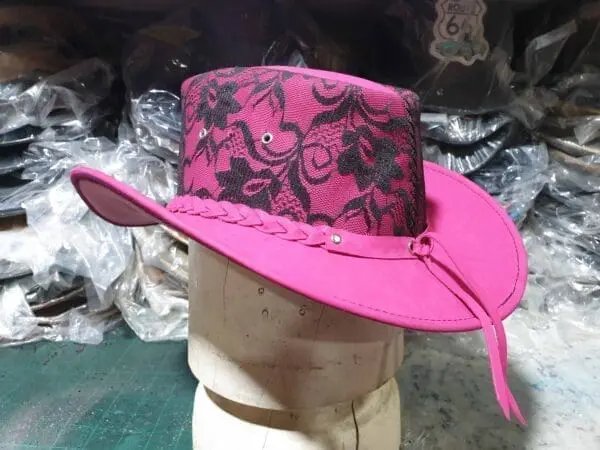 Pink Leather Western Cowgirl Hat