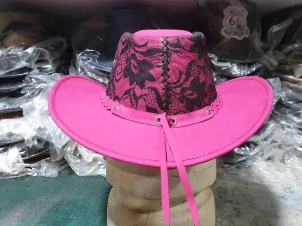 Pink Leather Western Cowgirl Hat