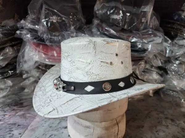 Crocodile Texture White Leather Cowboy Hat