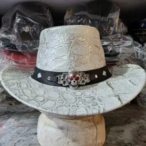 Crocodile Texture White Leather Cowboy Hat