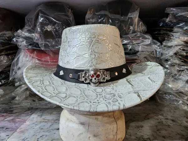 Crocodile Texture White Leather Cowboy Hat