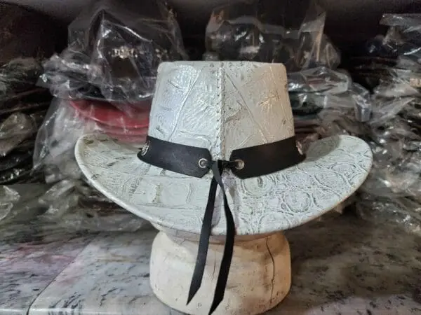 Crocodile Texture White Leather Cowboy Hat