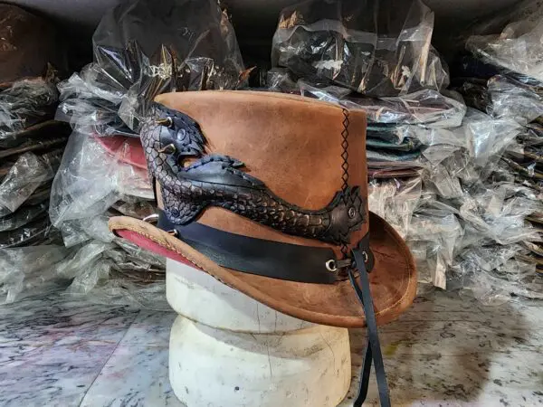 Dragon Of Charisma Brown Leather Top Hat