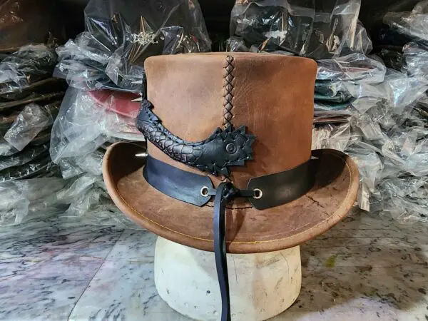 Dragon Of Charisma Brown Leather Top Hat