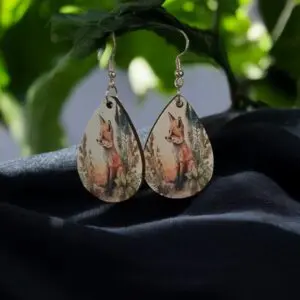 Beautiful Fox Sitting in a Grove Teardrop Earrings