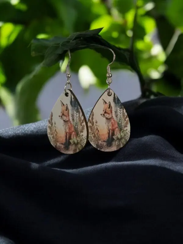 Beautiful Fox Sitting In A Grove Teardrop Earrings