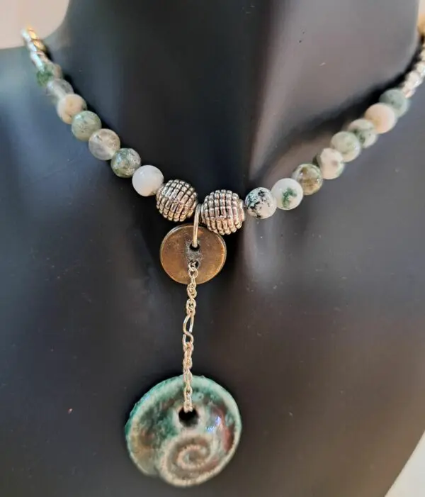 Genuine Tree Agate And Sterling Silver Necklace