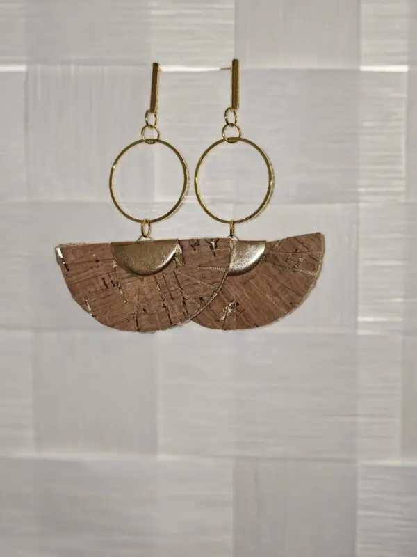 Gorgeous Gold Cork Fringe Fan Earrings