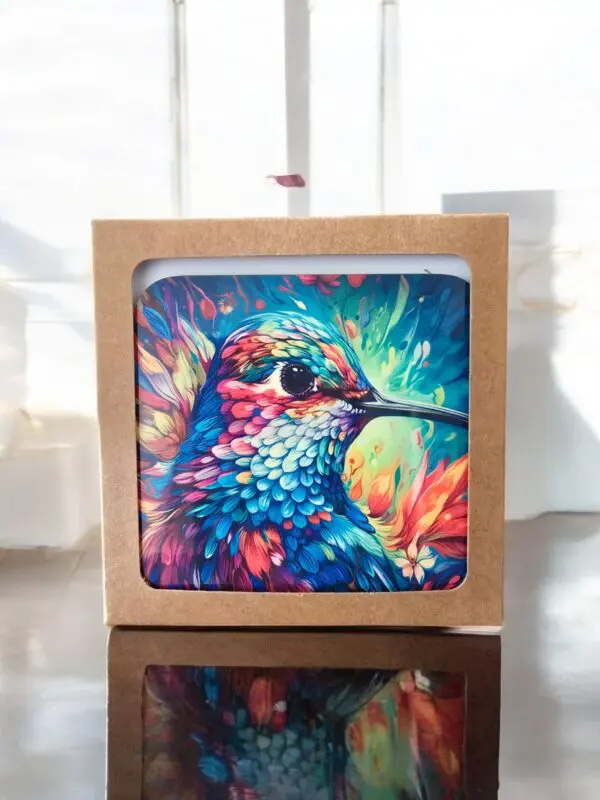 Colorful Indoor Coasters With A Beautiful Bright Hummingbird