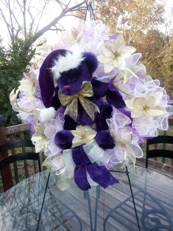 Charming Purple Christmas Bear Wreath