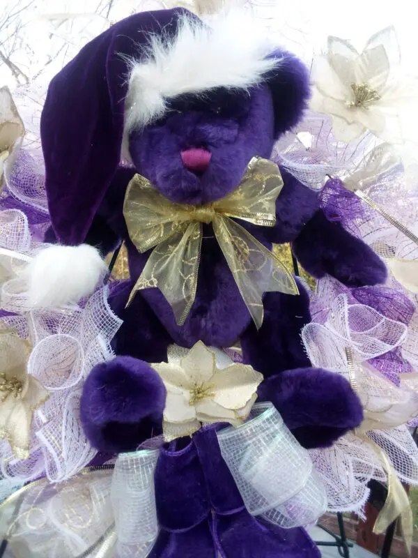 Charming Purple Christmas Bear Wreath