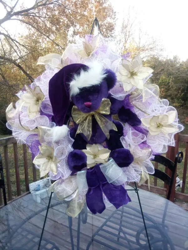 Charming Purple Christmas Bear Wreath