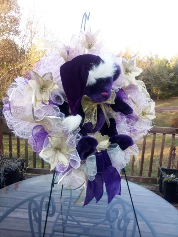 Charming Purple Christmas Bear Wreath