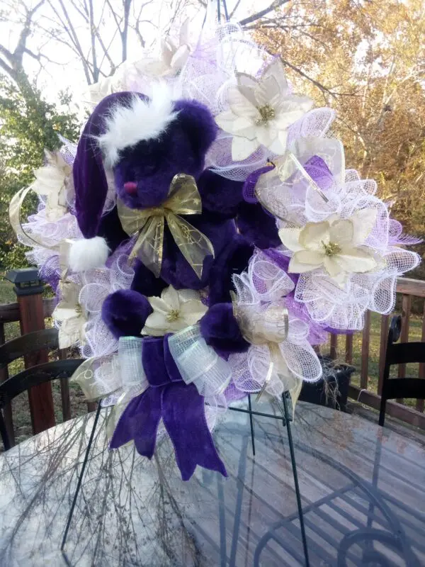 Charming Purple Christmas Bear Wreath