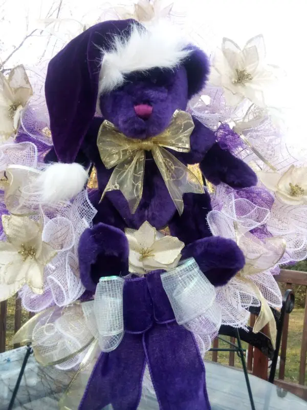 Charming Purple Christmas Bear Wreath