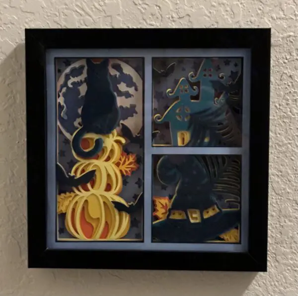 Kitty On Pumpkins Shadow Box