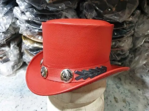 Native Indian Hat Band Red Leather El Dorado Top Hat